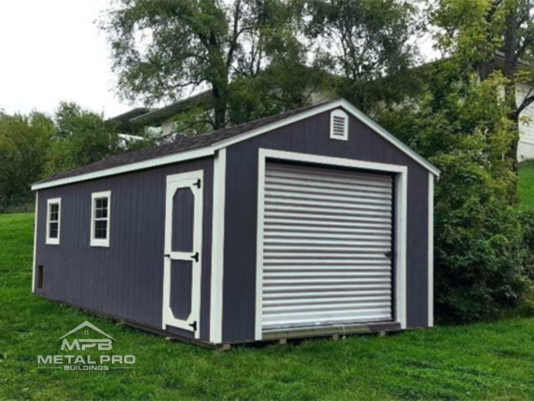 blue straight wall steel shed building