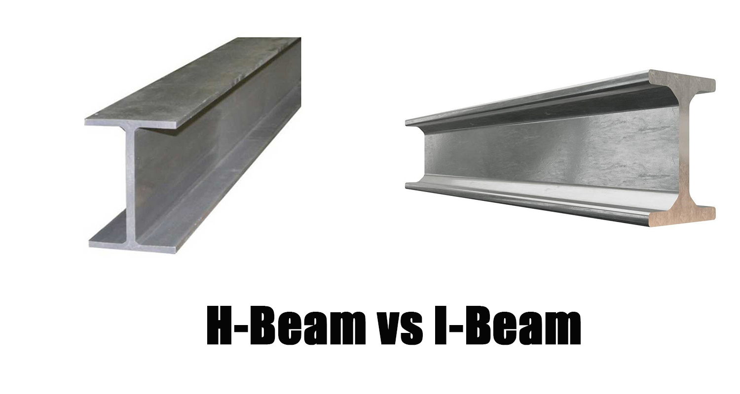 Side-by-side comparison of an H-beam and an I-beam with bold label text