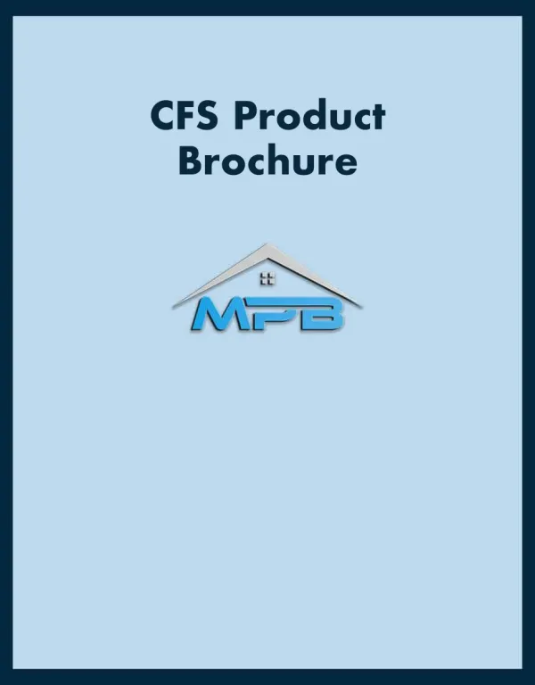 CFS Product Brochure cover with MPB logo shaped like a house roof on light blue background.