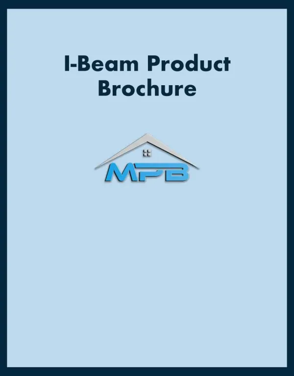 I-Beam Product Brochure cover with MPB logo under a roof design on light blue background.