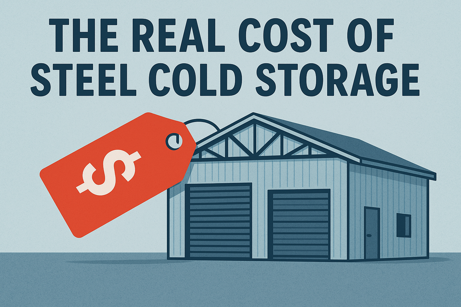 Steel cold storage warehouse with price tag showing true costs and savings