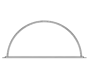 Line drawing of a semi-circular arched metal building profile.