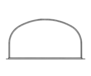 Line drawing of an arched metal quonset building profile.